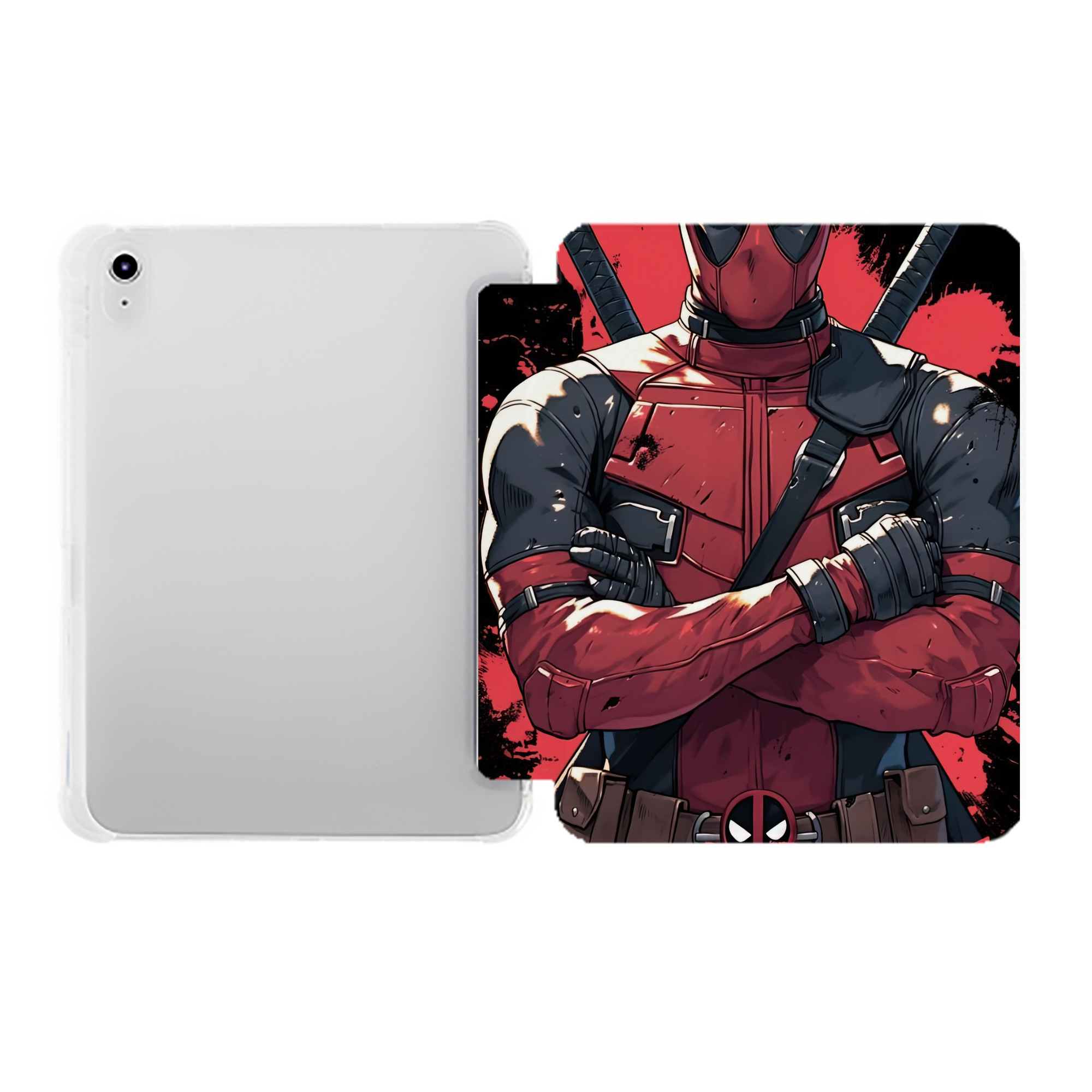 （画像用） Deadpool デッドプール IPad ケース ペン収納付き 三つ折りスタンド PUレザー×シリコン 対応機種9.5/10.5/10.9インチ